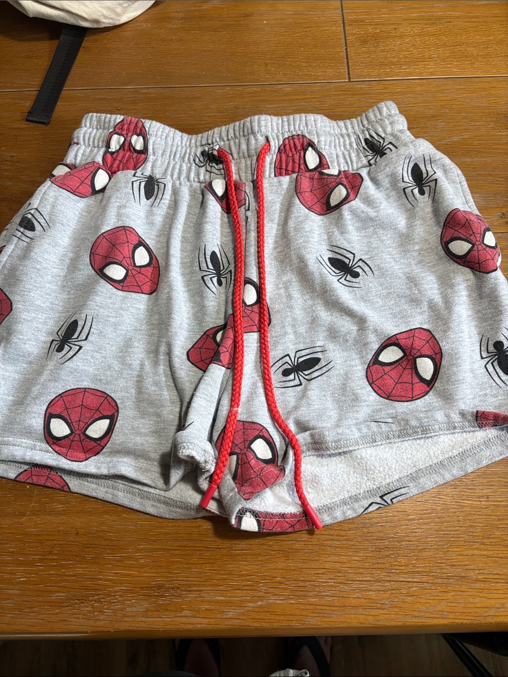 Gray Spider-Man Print Lounge Shorts with Red Drawstring